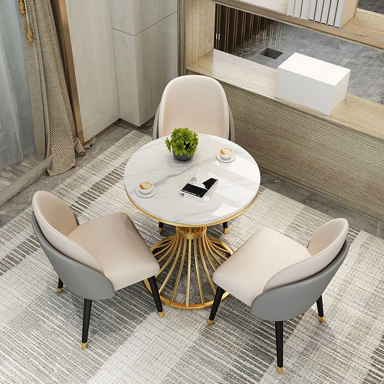Simple Style Home Sintered Stone Dining Table Round Shape Table with Metallic Pedestal Base
