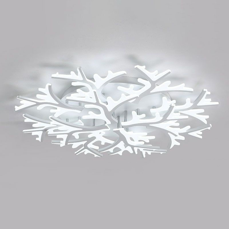 White Snowflake Semi Flush Mount Lighting Minimalist Acrylic LED Flush Mount Fixture for Living Room