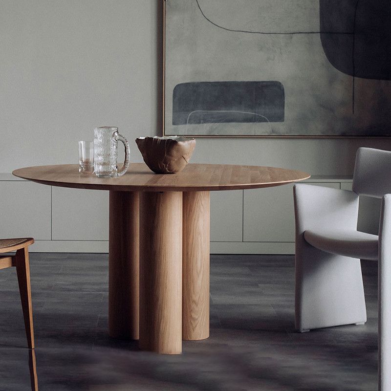 Round Dining Table Modern Wood Color Fixed Table of Pine Solid Wood