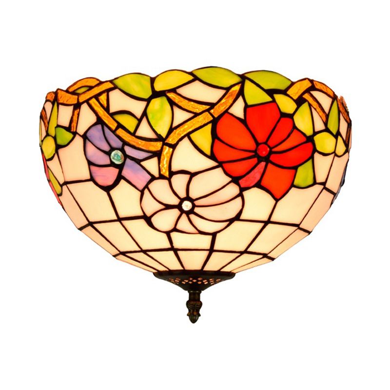 2/3-flammige Pfingstrosen-Deckenbeleuchtung, Tiffany-Bronze-Buntglas-Einbauleuchte für Schlafzimmer