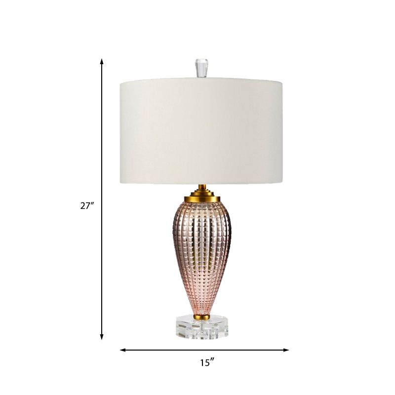 Lampada da tavolo moderna a 1 testa con lampada da scrivania piccola a cilindro bianco con paralume in tessuto