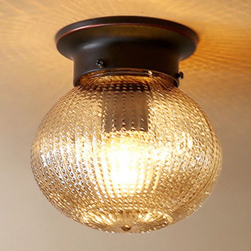 Glass Round Semi Flush Ceiling Light Vintage Aisle Ceiling Mounted Light