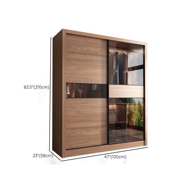 Modern Bedroom Wooden Storage Cabinet Sliding Doors Armoire with Glass Doors