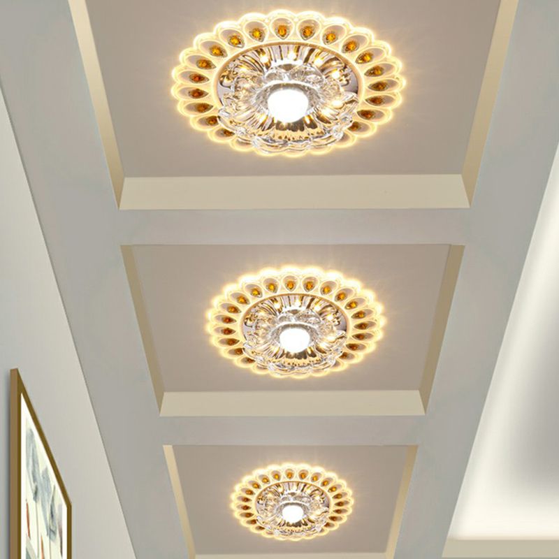 Plafonnier LED en forme de fleur, Style moderne, cristallin, luminaire de plafond pour entrée