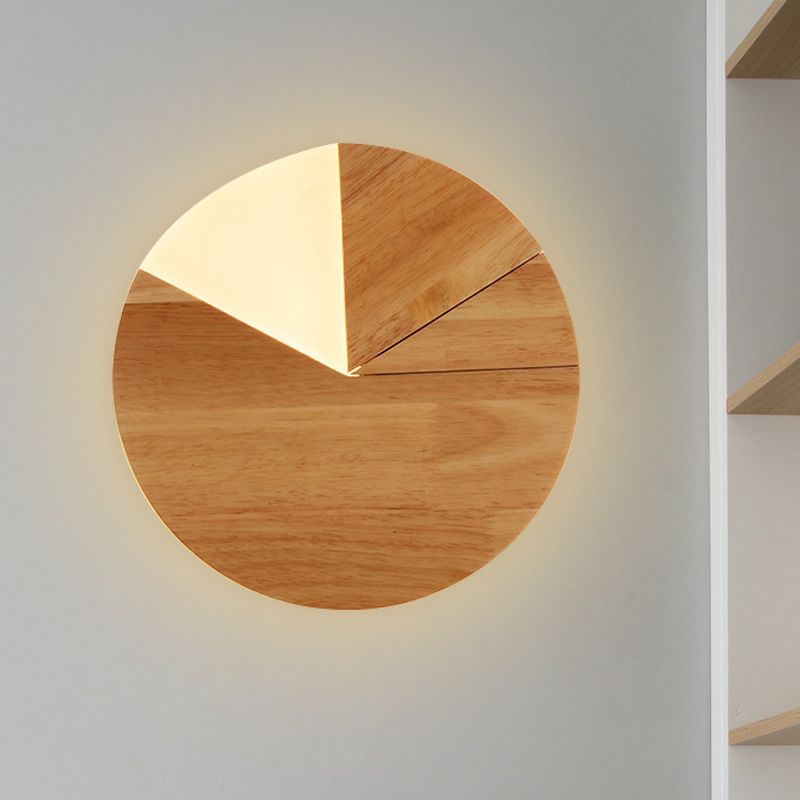 8"/11" Wide Sector Wall Light Sconce Nordic Wood LED Bedside Wall Lamp in White/Warm Light