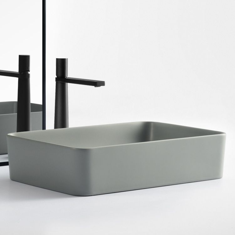 Modern Bathroom Sink Porcelain Rectangular with Pop-Up Drain Vessel Lavatory Sink