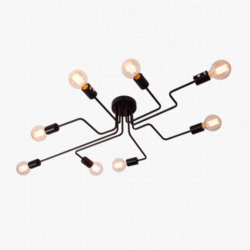 Black Sputnik Semi Flush Monte en estilo de techo de hierro forjado de estilo retro industrial para sala de estar