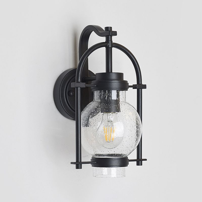 Industrial Glass Wall Light 13" High Wall Sconce in Black for Outdoors