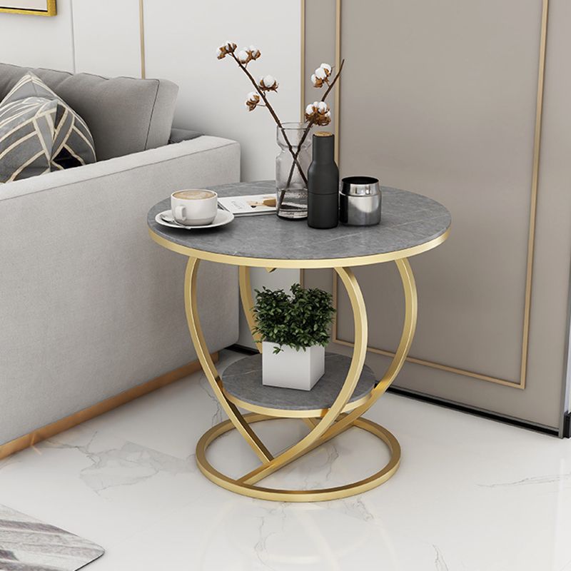 Luxury Marble Round Accent Side Table Abstract Metal Frame End Table with Shelf