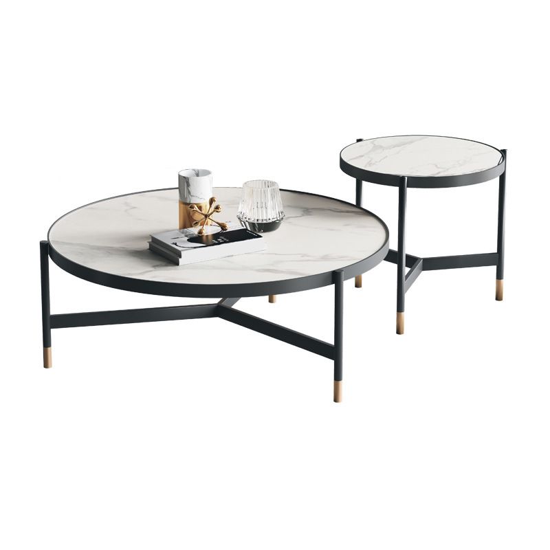 3 Legs 2 Piece Bunching Coffee Tables Minimalist Round Stone Cocktail Table