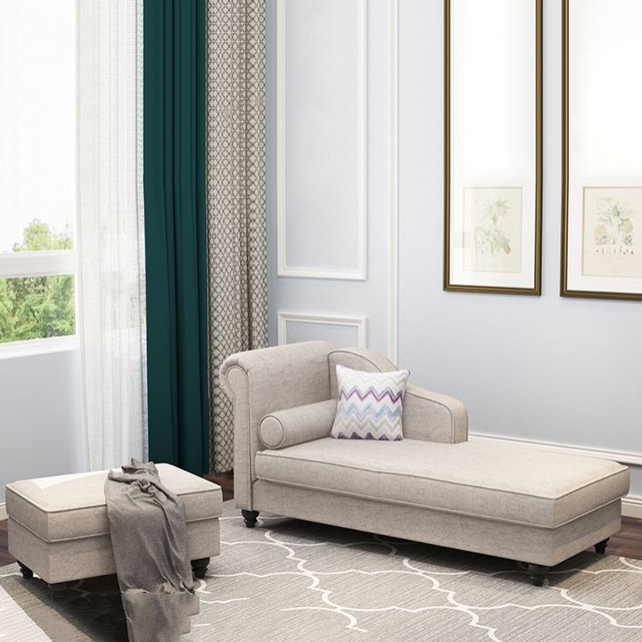 Modern Style Chaise Lounge Couch Solid Color Lounge Chair with Linen