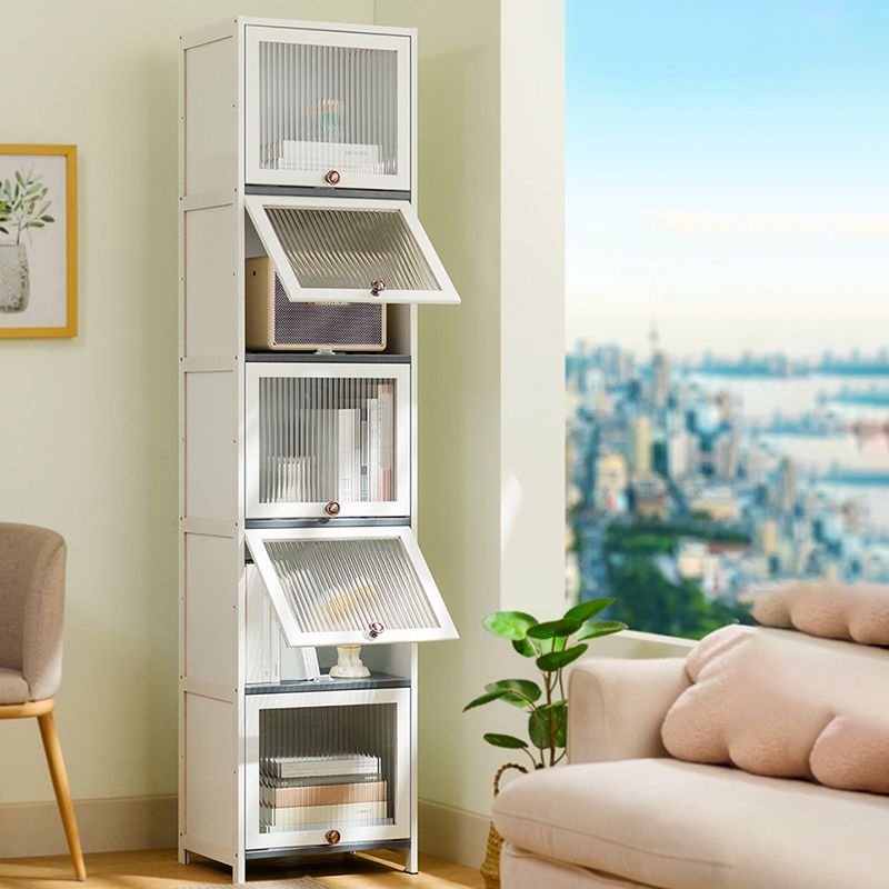 Contemporary White Cabinet with Glass Doors and Legs in Solid Wood