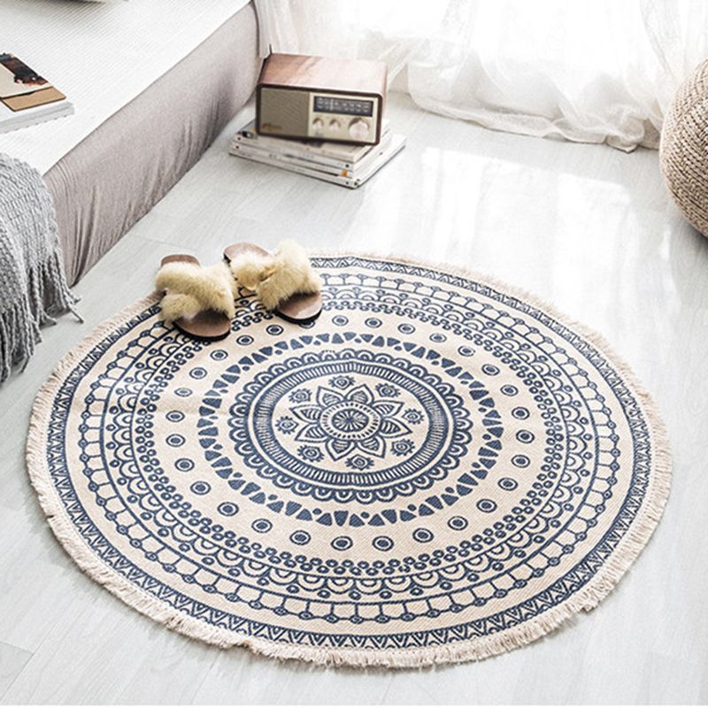 Moroccan Geometric Printed Rug Multi-Color Cotton Area Carpet Easy Care Pet Friendly Indoor Rug for Bedroom