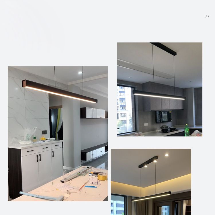 Nordic Minimalism LED Island Light Aluminum Long Strip Dining Room Lighting Fixture with 59" Adjustable Suspension Wire