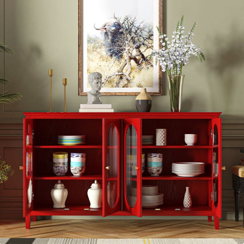 Contemporary Display Stand Pine Hutch Cabinet with Doors for Dining Room