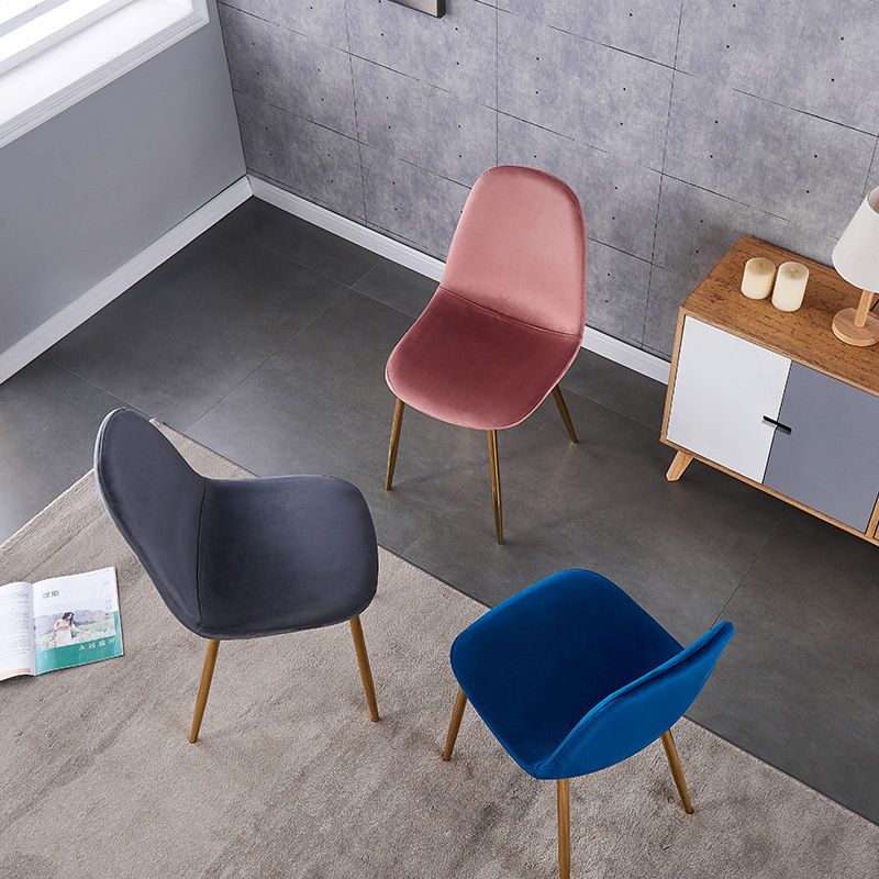 Indoor Armless Dining Chairs Velvet Solid Back Side Chairs with Metal Legs