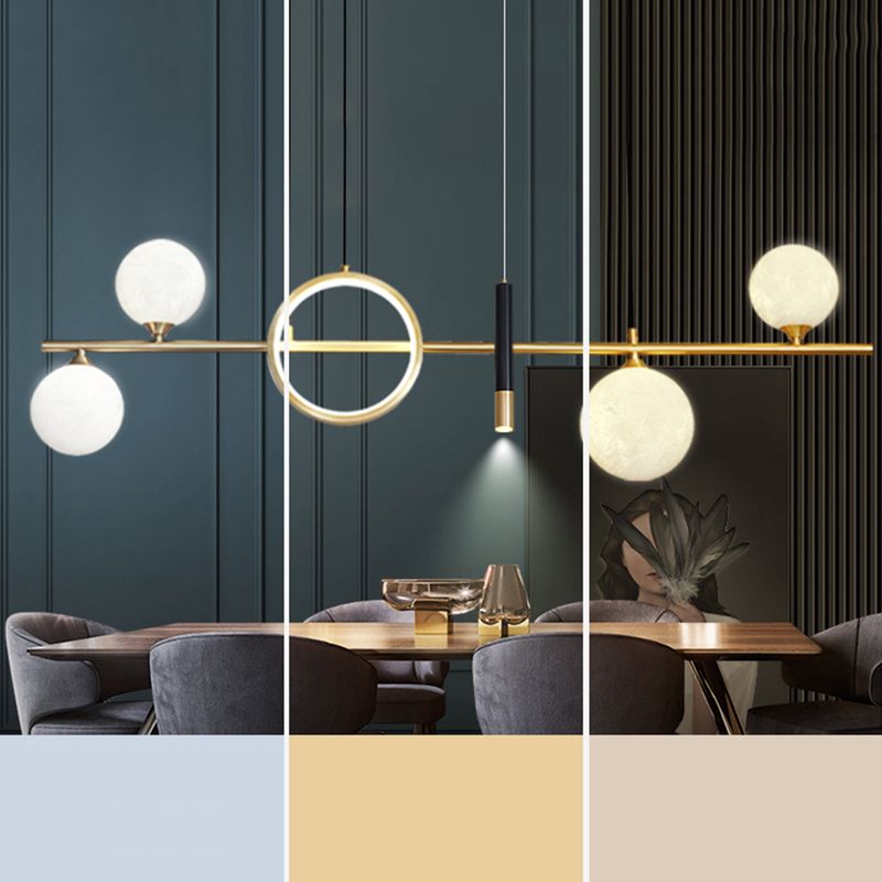 Sala da pranzo ombreggiata isola a sospensione Light Metal LED Isola contemporanea Lampada in oro