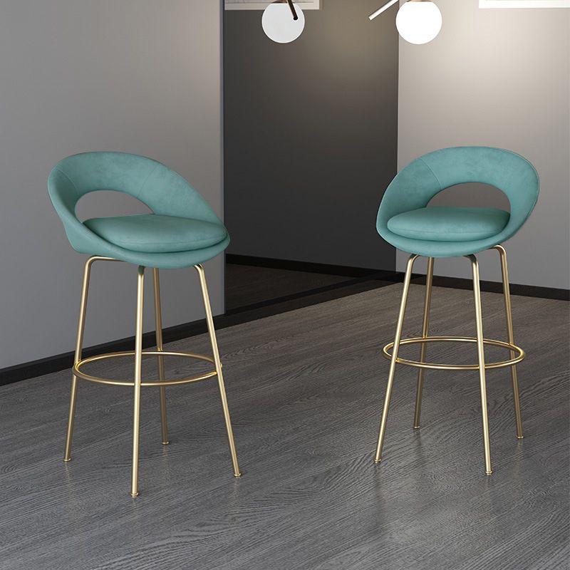 Contemporary Armless Backrest Counter Stool Iron Bar Stool with Cushion and Footrest