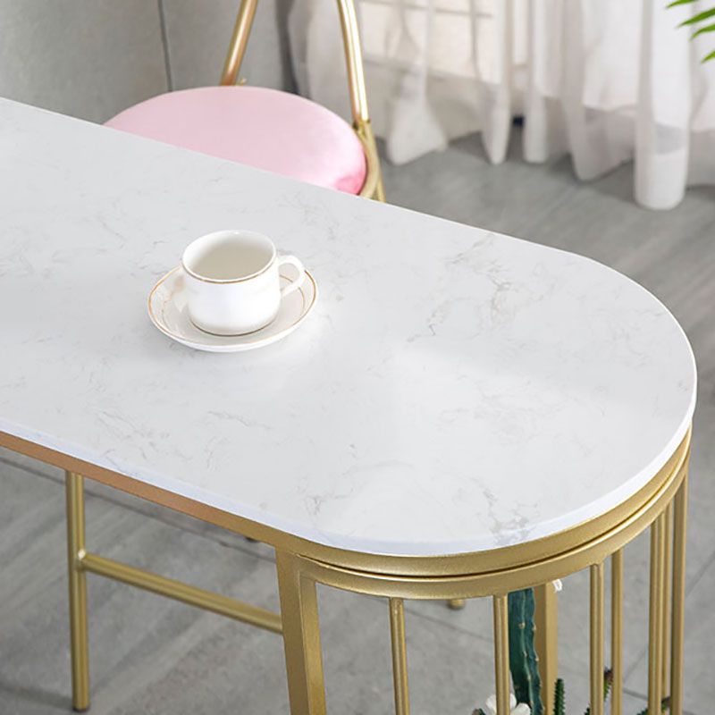 Marble Indoor Glam Bar Dining Table Gold Iron Double Pedestal Bistro Table with Shelve