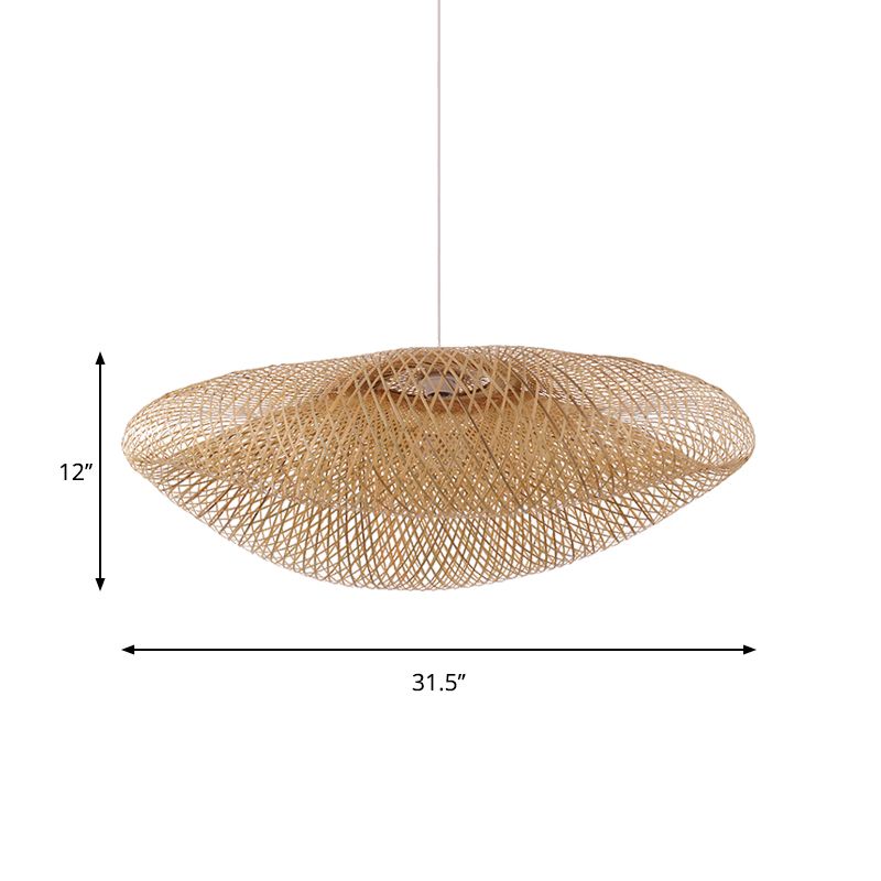 Handmade Suspension Lighting Traditional Bamboo 1 Bulb Wood Hanging Ceiling Light