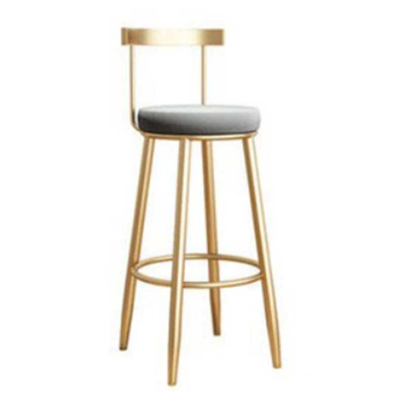 Glam Armless Backrest Counter Stool Iron Bar Stool with Cushion and Pedal for Kitchen Use