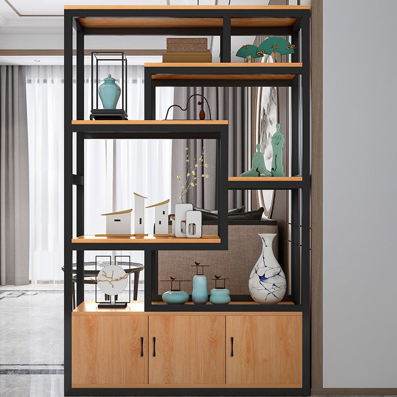 Modern Bookshelf with Doors Geometric Shelf Bookcase for Office