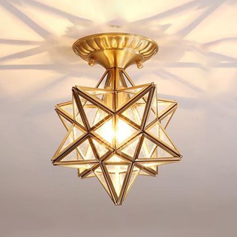 Lampe en verre proche du plafond, éclairage de plafond d'allée en étoile en laiton de style vintage