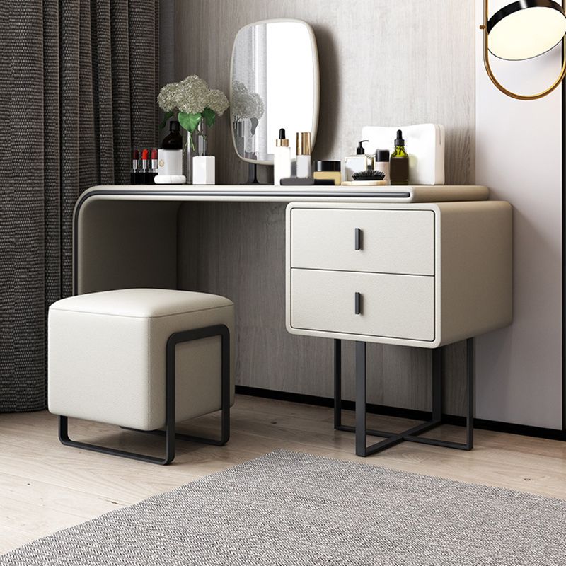 Faux Leather Vanity Makeup Dressing Table Set with Stool & Mirror - 39.37" W