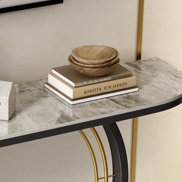 Half Moon Console Accent Table Antique Finish Sofa Table in Stone