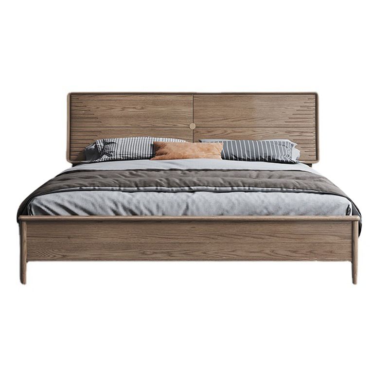 Mid-Century Modern Standard Bed Ash Solid Color Panel Bed with Headboard