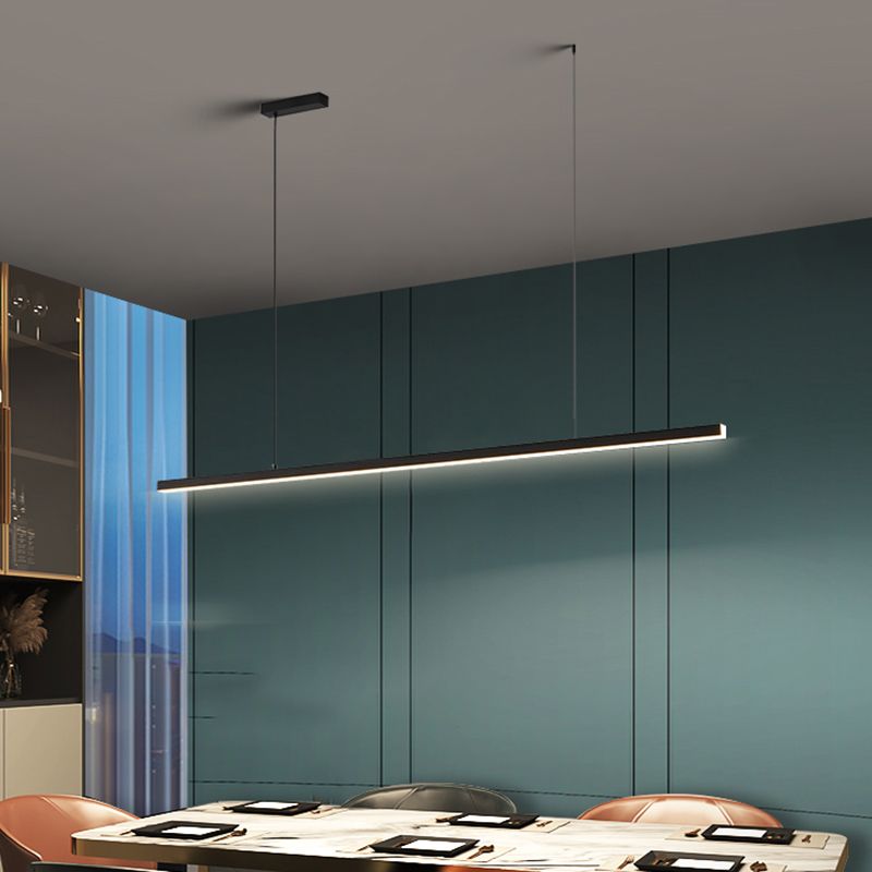Linear Island Pendant Contemporary Metal Single Light Pendant Lighting Fixture in Black