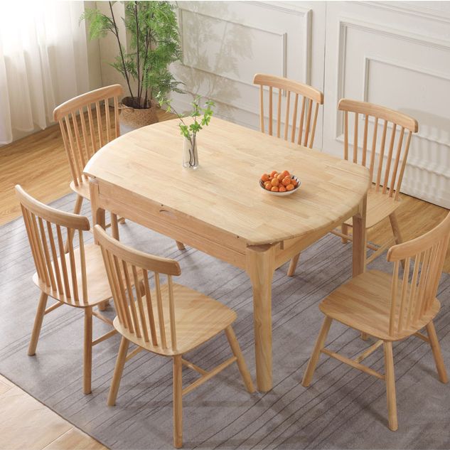 Contemporary Round Extendable Dining Table Solid Wood Standard Dining Table for Kitchen