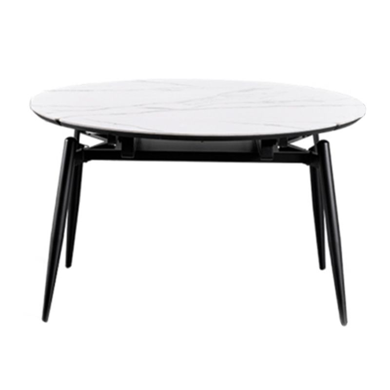 Stone Top Dinette Table with Black Legs Modern Round Dining Table