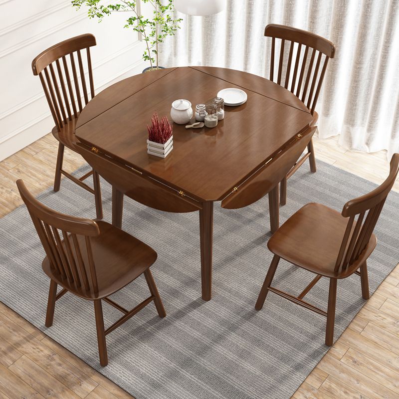 Round Home Kitchen Dinner Furniture Drop Leaf Rubberwood Solid Wood Dining Table
