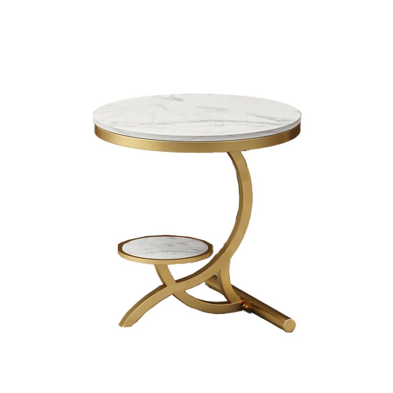 Modern Double Tier Minimalist End Table Abstract Round Corner Table