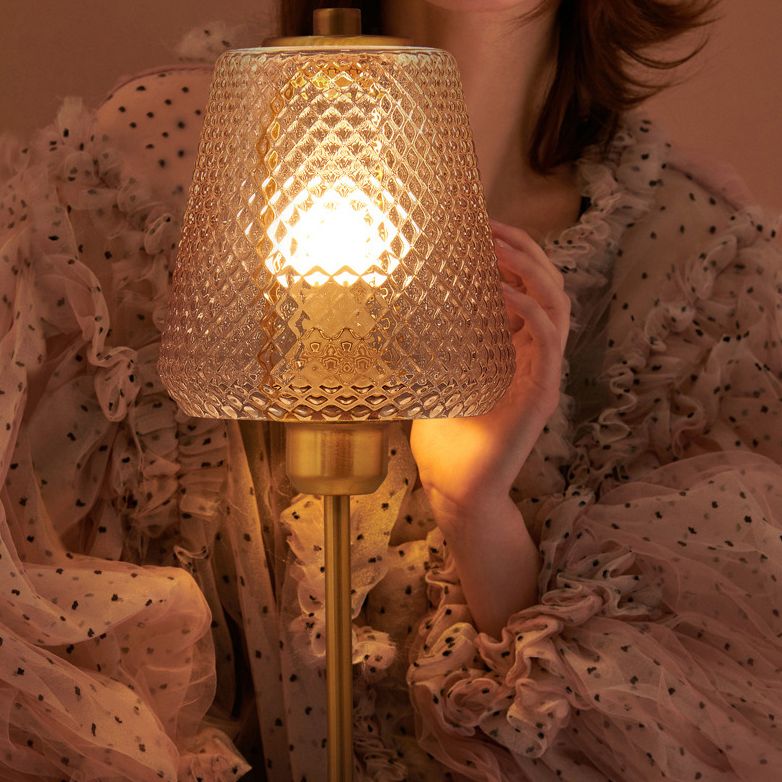 Postmodern Conical Table Lighting Lattice Glass 1 Head Living Room Night Lamp in Gold