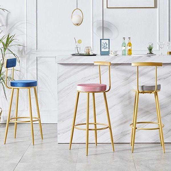 Nordic Armless Backrest Counter Stool Iron Cashier Bar Stool with Velvet Cushion