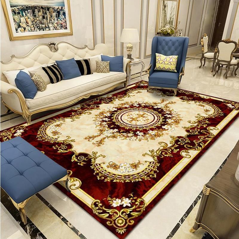 Modern European Carpet Medallion Printed Indoor Rug Polyester Stain Resistant Carpet for Living Room