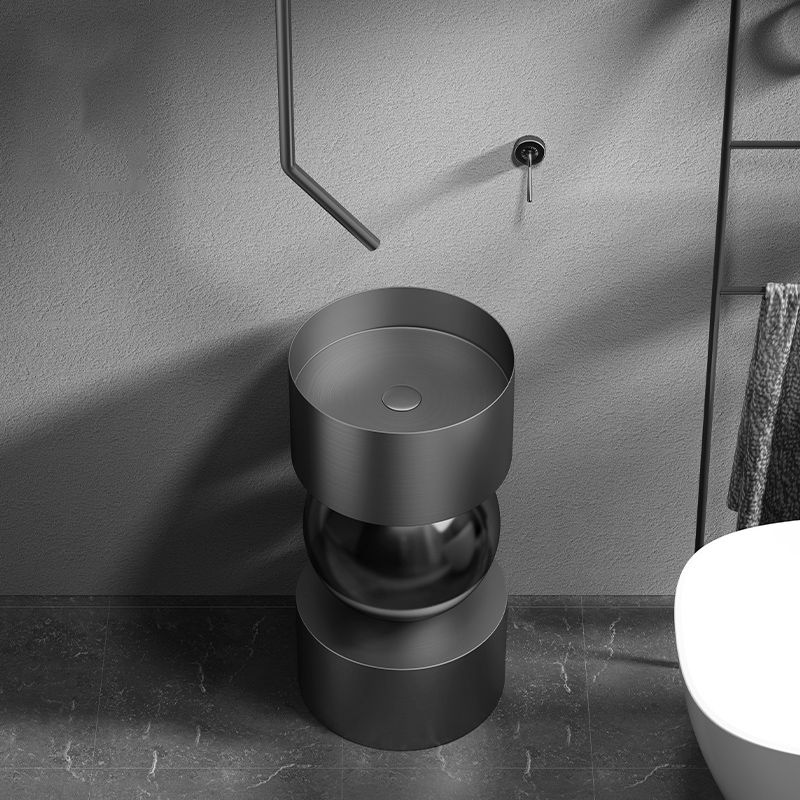 Contemporary Bathroom Sink with Pop-Up Drain Metal Round Pedestal Bathroom Sink