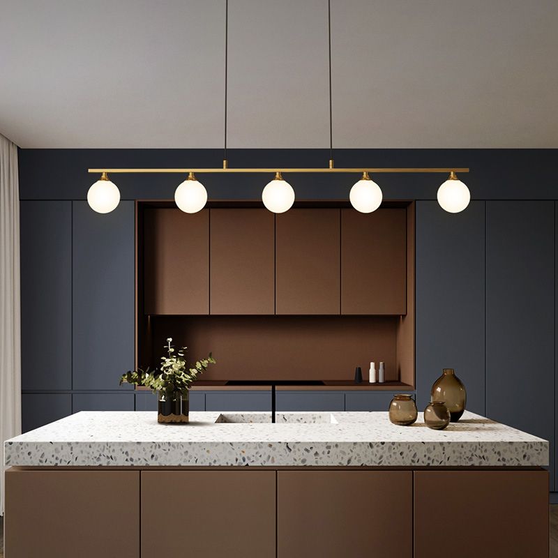 5-Light Kitchen Island Chandelier Statement Ceiling Lighting Shaded with Frosted Glass