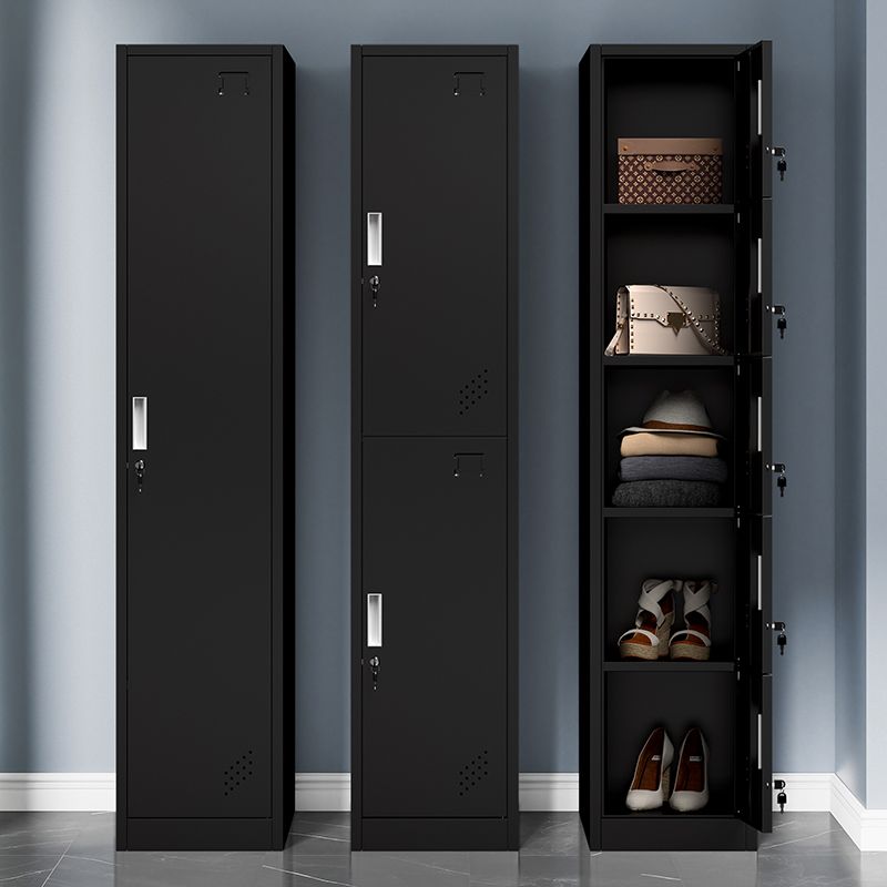 Grey and Black Non-Hanging Armoire Modern Metal Storage Cabinet with Doors