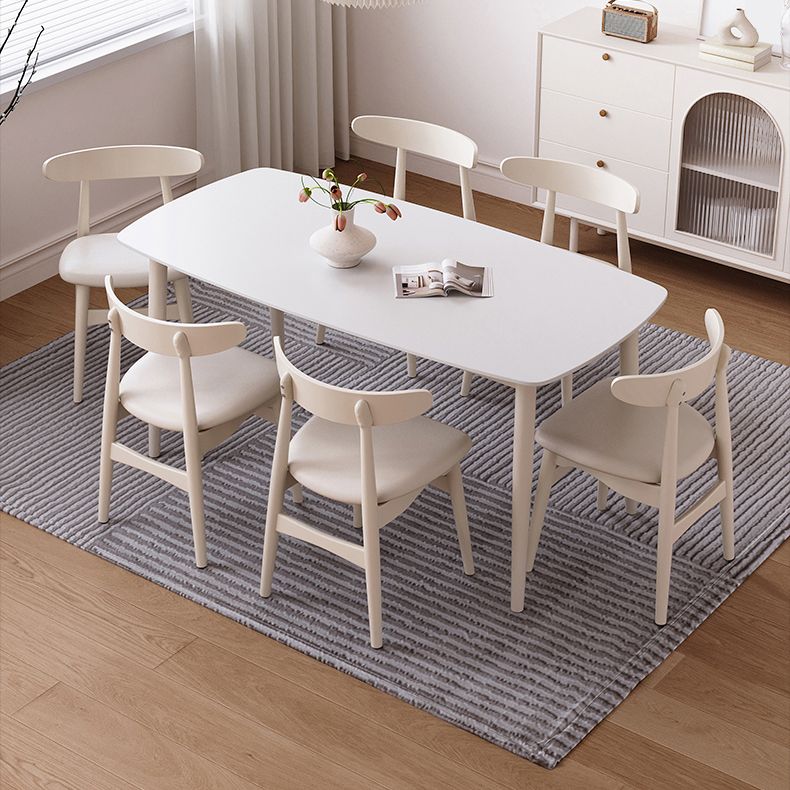 Modern Style 1/4/5/7 Pieces Dining Room Table Rectangle Stone Furniture in White