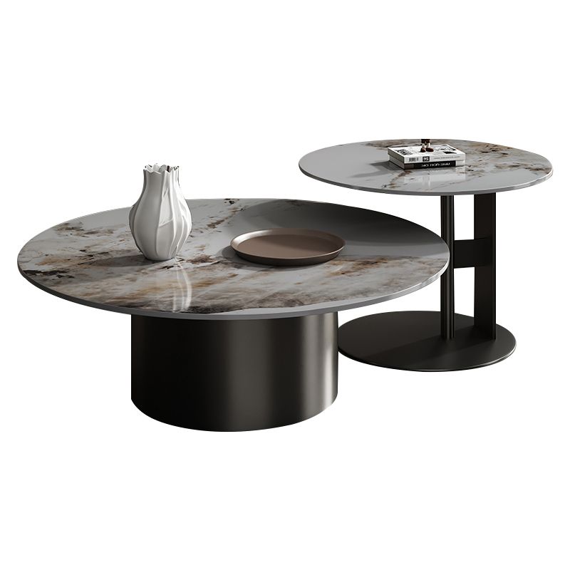 Slate Coffee Table Round Nesting Coffee Table Set with Pedestal Legs