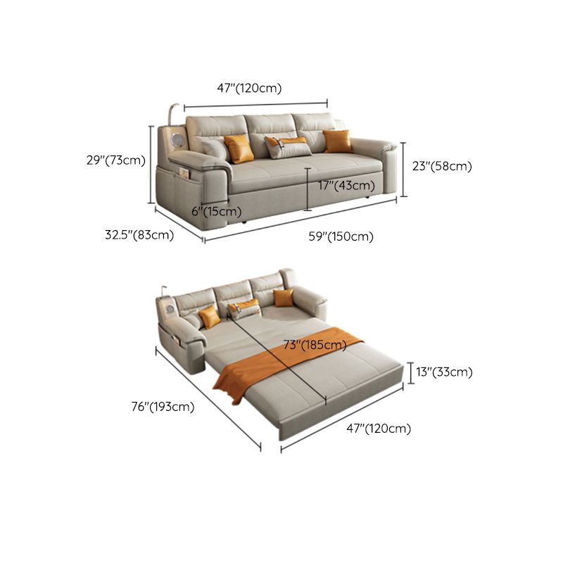 32"W Scandinavian Futon Sofa Bed Leather White Futon Sleeper Sofa