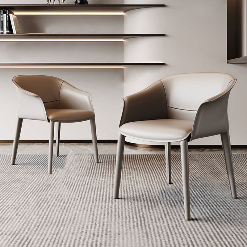 Faux Leather Contemporary Side Chair Matte Finish Solid Back Dining Arm Chair