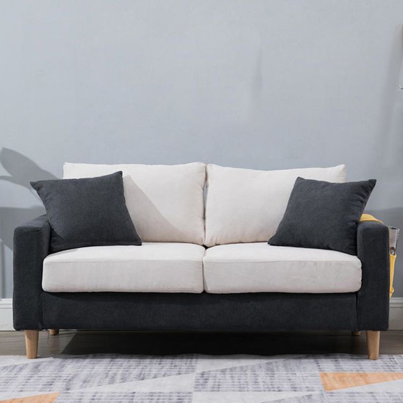 Modern Sofa Couch  Wooden Base Solid Color Fabric Loveseat Square Arm Sofa for Living Room