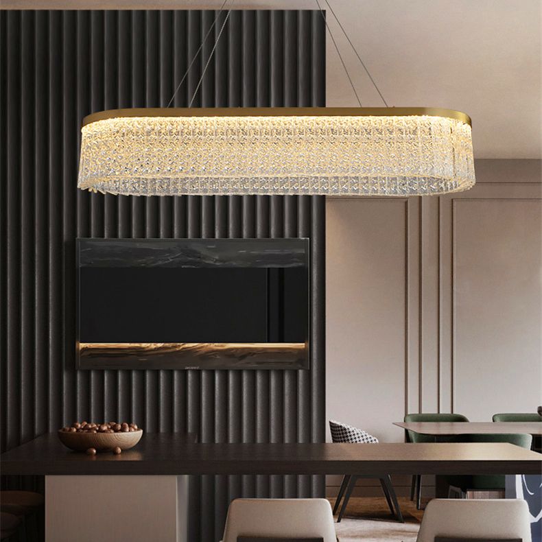 Minimalistic Chandelier Gold Geometric Shaped LED Hanging Island Light with Crystal Shade