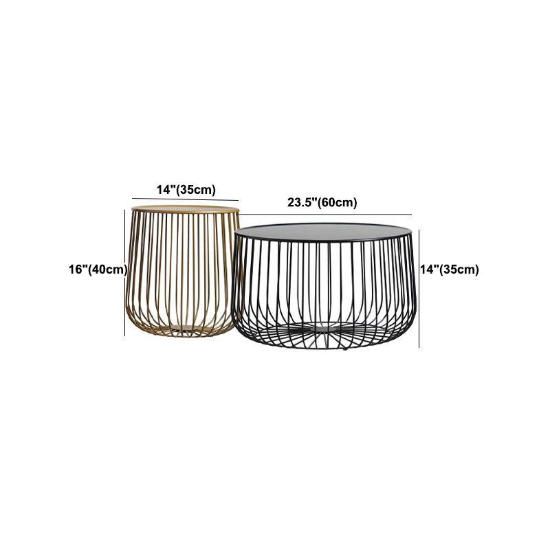 Mid-century Round Iron Coffee Table Frame Cocktail Table with Storage