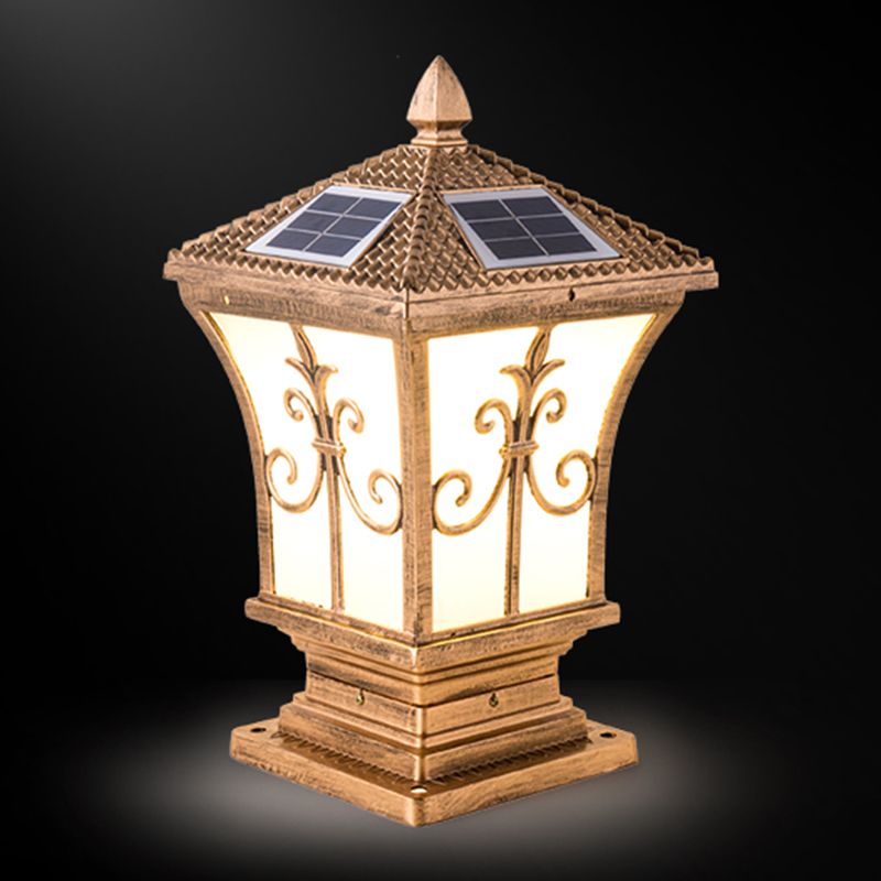 Waterproof Pillar Lamp Black/Golden Square Solar Outdoor Lights for Garden