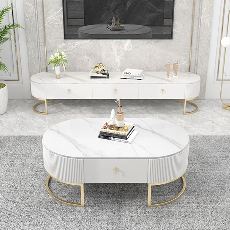 Slate Top Coffee or End Table with Storage Drawers Oval Frame